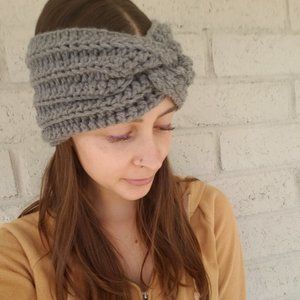 Twisted Gray Handmade Crochet Headband/Ear Warmer